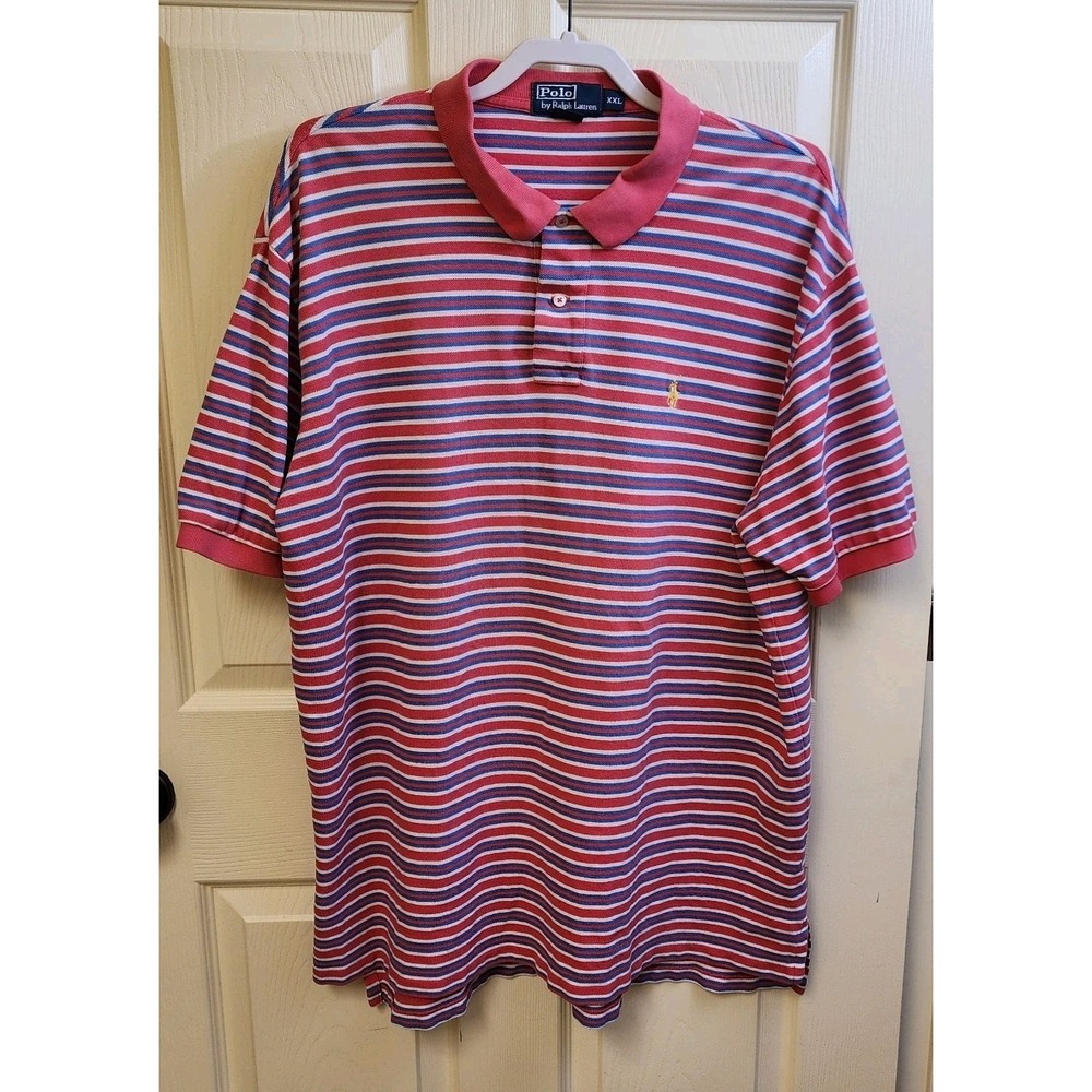 Vintage Mens Polo Ralph Lauren Stiped Red, White, Blue XXL